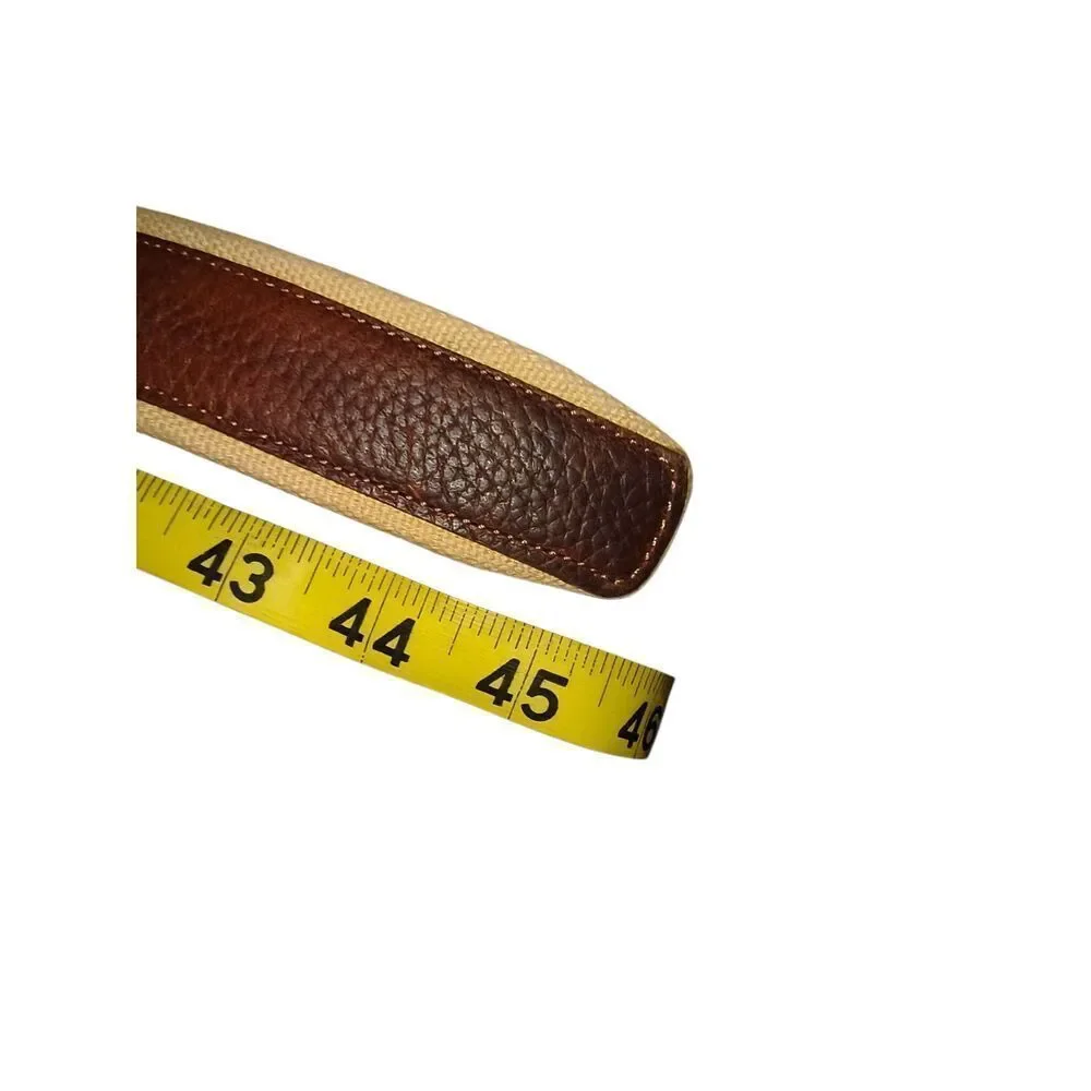 Nautica leather canvas webbing belt J-class sailboat logo brown pebbled leather